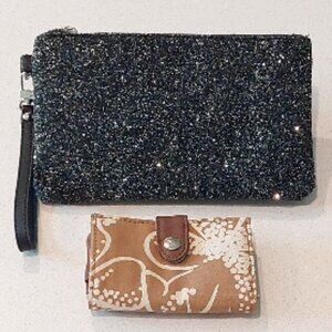 American Eagle Outfitters Tan/Cream Wallet & Express Black Sparkle Wristlet